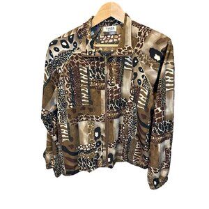 Vintage Teddi Womens Animal Print Zip Up Lightweight Jacket Sz Large